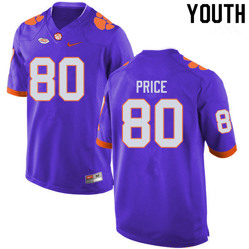 Youth #80 Luke Price Clemson Tigers College Football Jerseys Sale-Purple